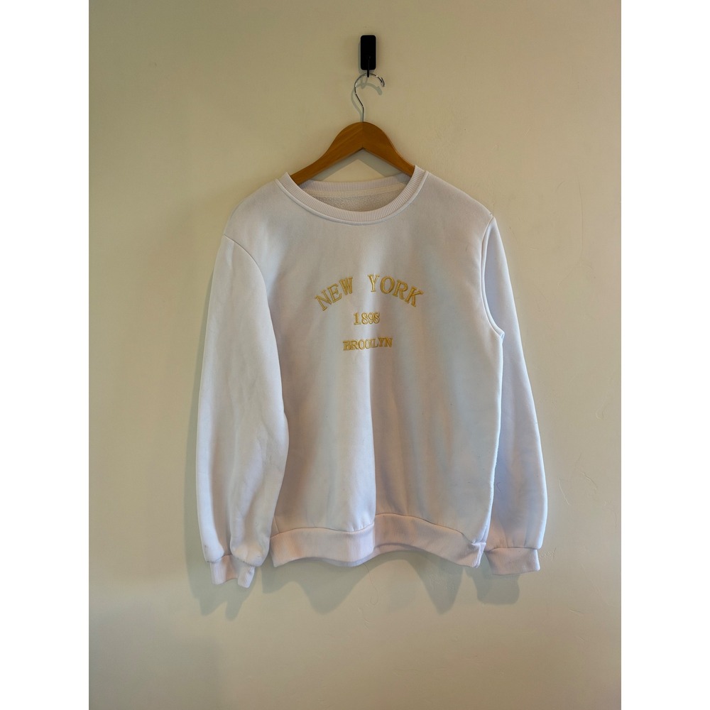 SHEIN White New York 1898 Brooklyn Embroidered Crewneck Sweatshirt Large